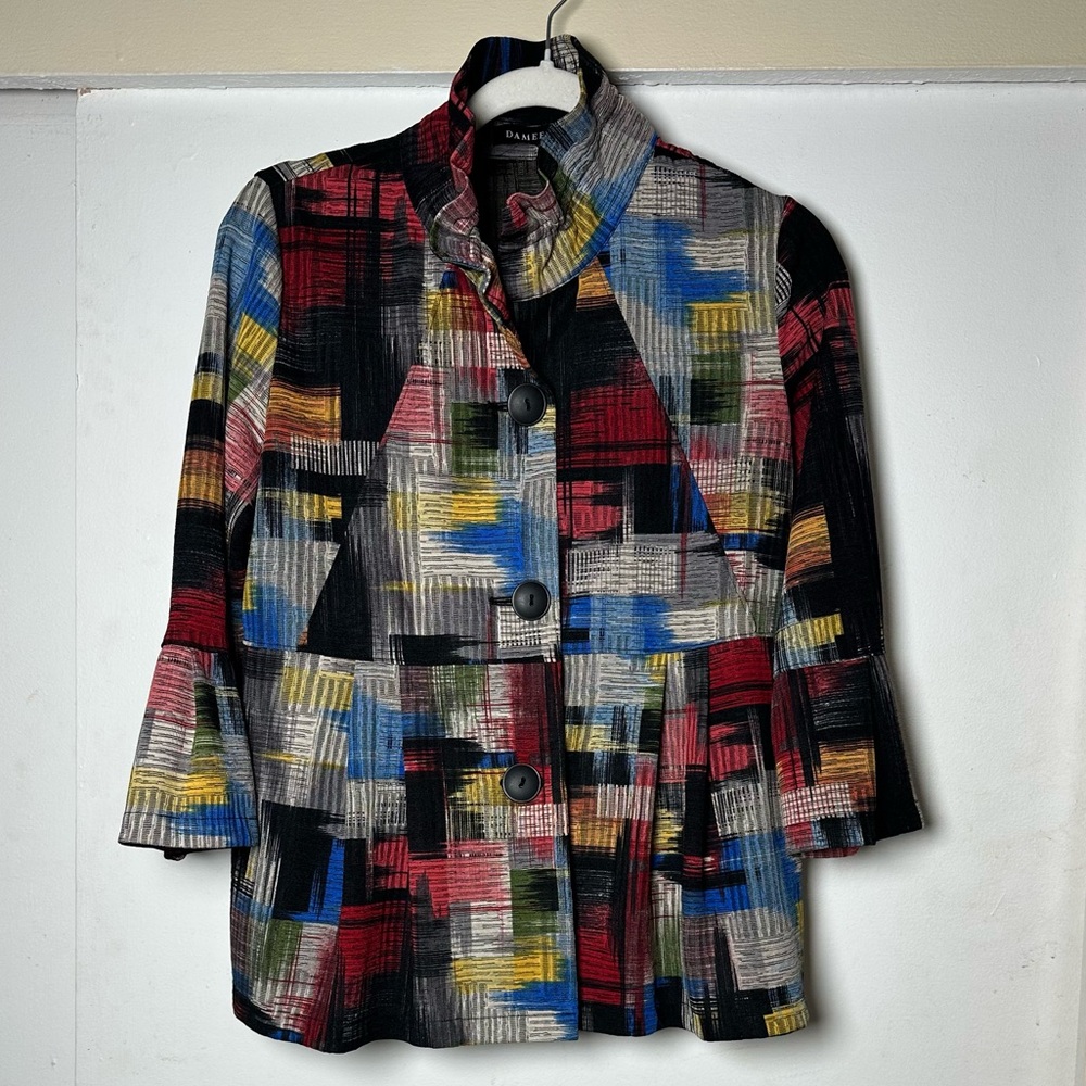 Damee Abstract Art to Wear Multi Color Blazer Jacket Size Medium